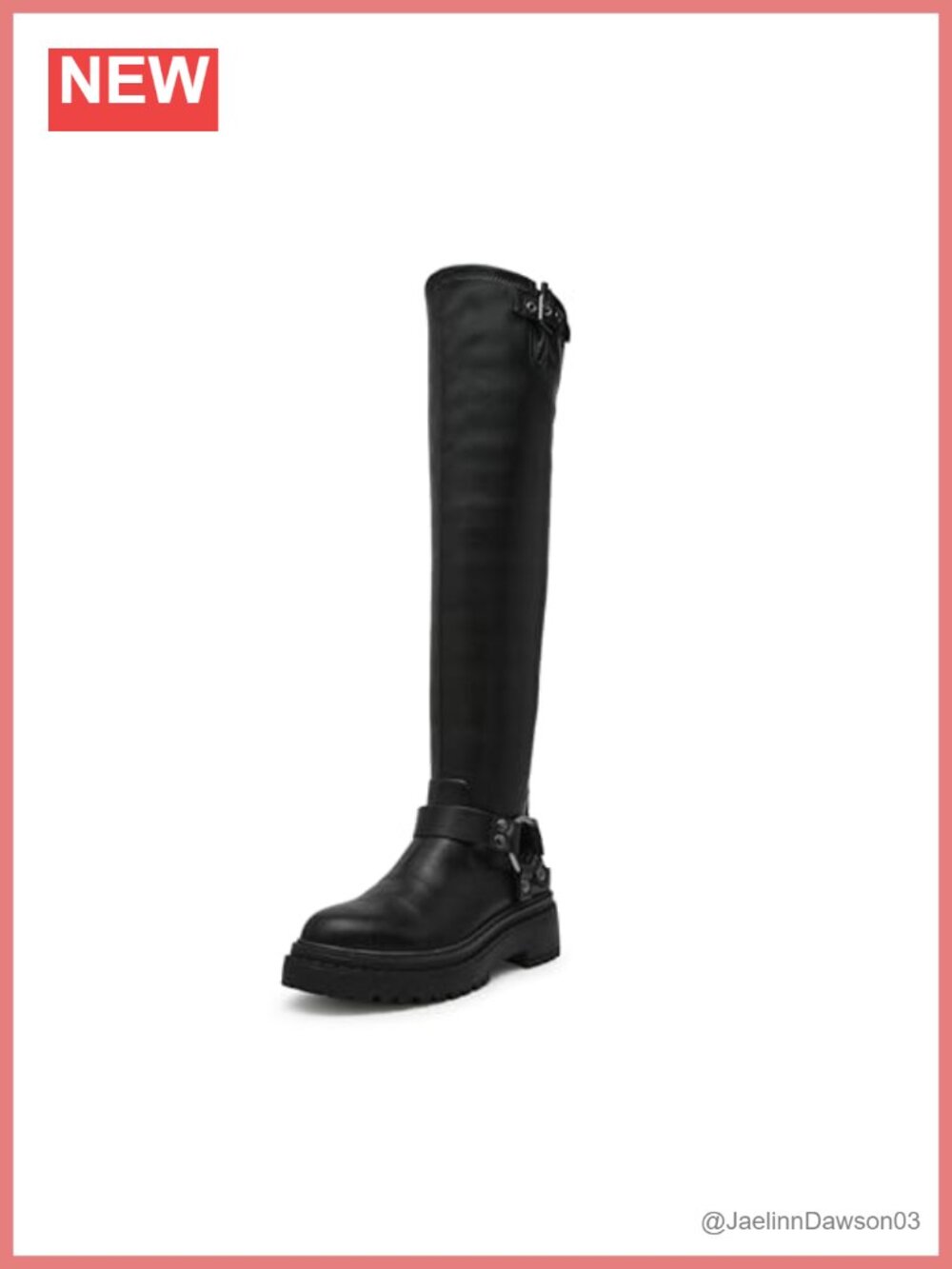 Square Toe Block Heel Knee High Harness Pull-On Boots